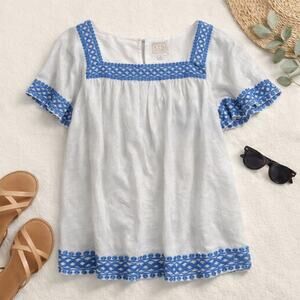 Sail to Sable Women’s Top Size M‎ Blue Embroidered Square Neck Cotton Lurex